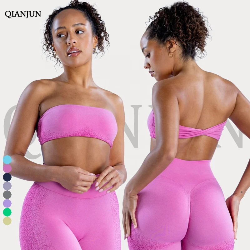 Dfyne Ignite Bandeau Bra Workout Fitness Gym Custom High Impact Seamless Tube Crop Top Sports Yoga Bra For Women