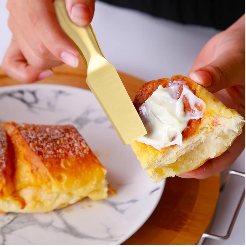 Premium stainless steel Cheese cutter Spreader 4pcs Gold Cheese Knife Set