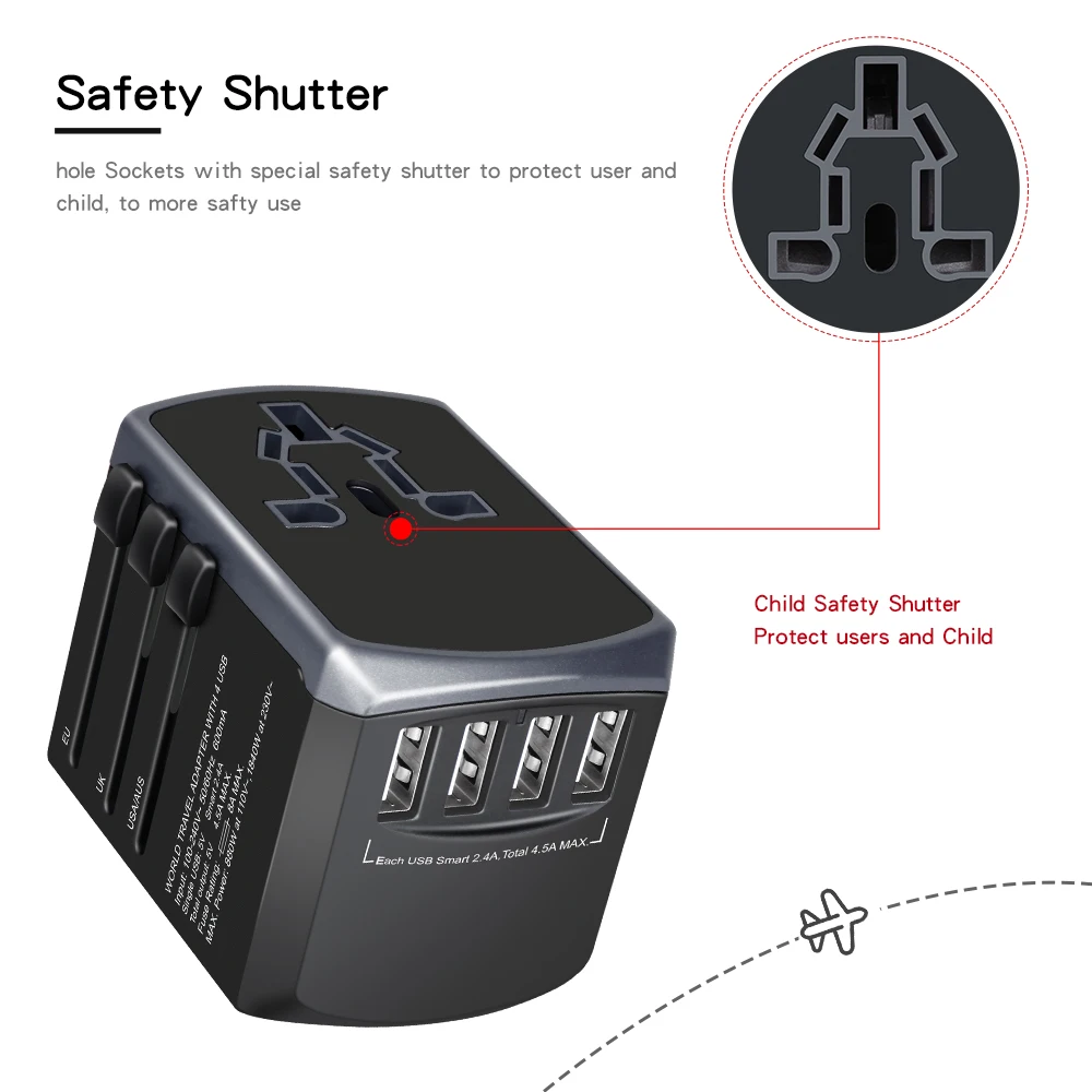 
Wontravel AU EU US UK 4 in one multi plug travel charger adapter portable travel kit 