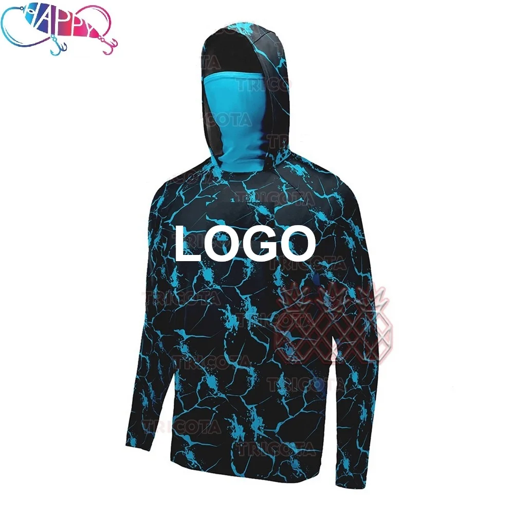 Custom LOGO Eco-Friendly Uv Fish Fast Dry Fish Print Cotton Hemp men Shirts Upf Hoodie Sun Protective Hooded Fishing T Shirt