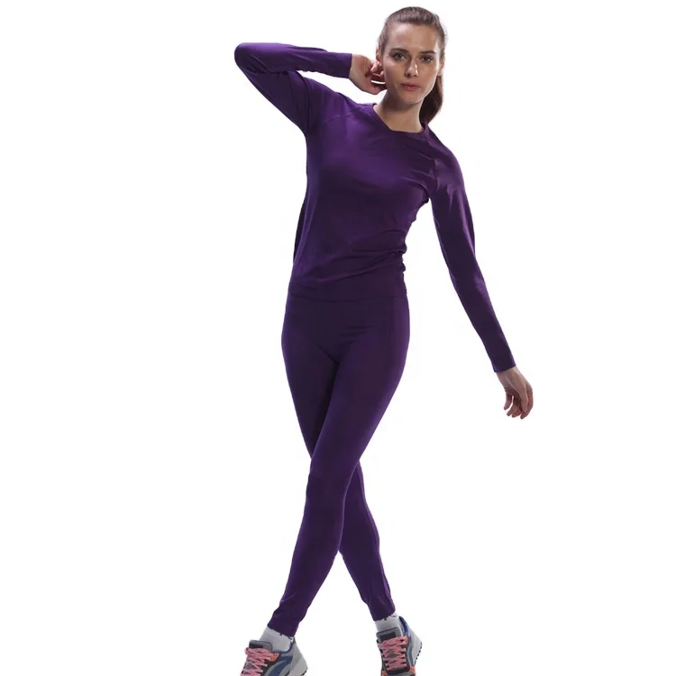 Wholesale Women Thermal Underwear Crop Design Solid Running Sport Wear Custom Women Long Johns Thermal Underwear Set