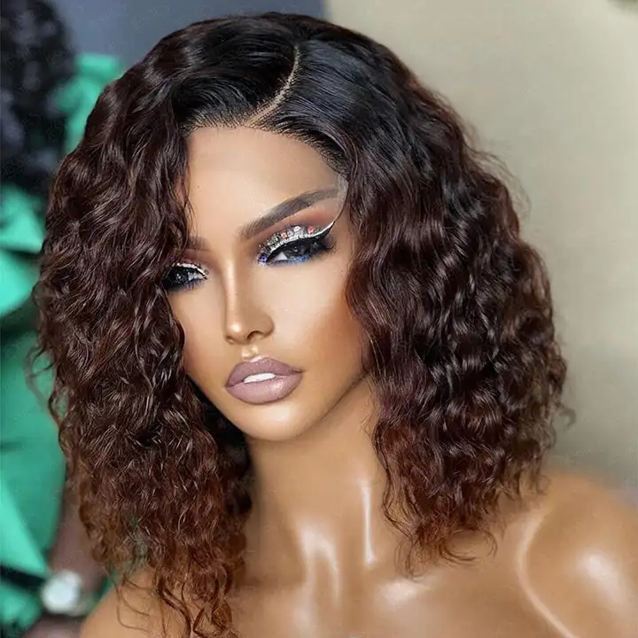 100% Virgin Brazilian Human Hair Frontal Wig T1B/#33 Curly 4x4 Lace Bob Wig Glueless Wig Human Hair For Black Women