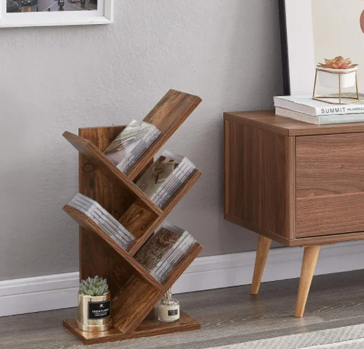 5-Tier Floor Standing Tree Bookcase in Living Room Home Office Tree Bookshelf