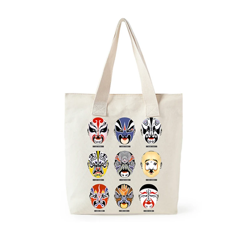 Chinese traditional style grocery custom logo printed cheap recycled eco friendly shopping tote cotton canvas bag