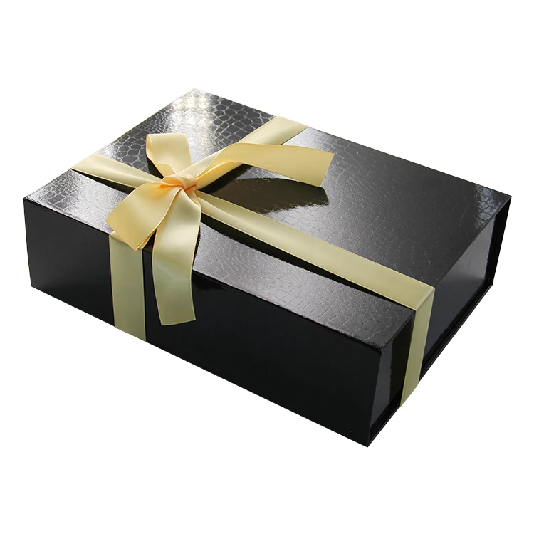 Luxury black hard packaging with magnetic lid custom foldable cardboard paper gift boxes