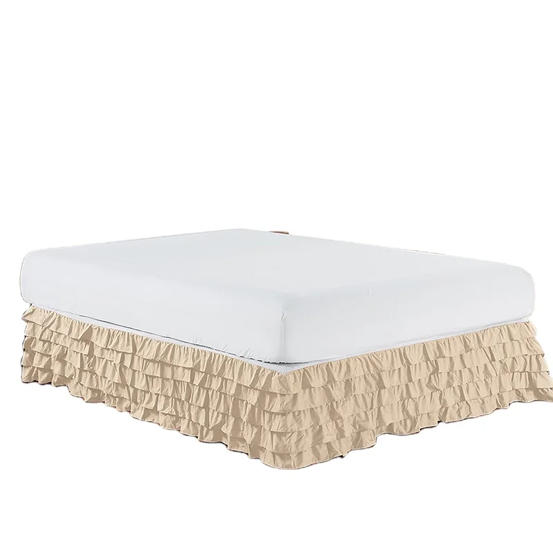 
KAERFU Wholesale Beige Cotton Queen Size Bed Skirt 