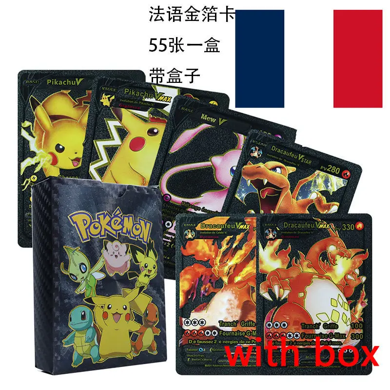 Pokemons TGG есть 3 вида стилей 55 шт. 4 языка английский испанский немецкий французский золотой фольги полный цвет карты в коробке