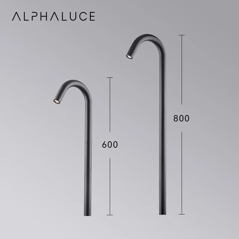 Alphalighting Dc24V Nordic Contemporary Thin Bendy Pole Black Water Pipe Led Modern Lighting Bollard Garden Lamp Led Outdoor