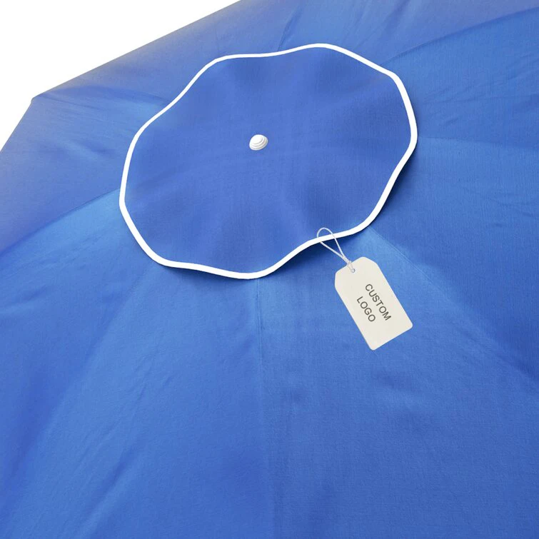 6ft Outdoor 8 Ribs Blue Polyester Silver Fabric Lining  UPF 50+ Protection Metal Beach Umbrella Built-in Sand Anchor with Handle