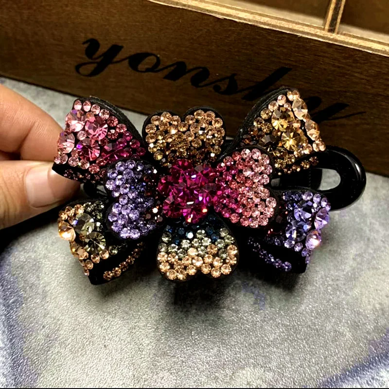 New Rhinestone Flower Duckbill Clip Women Hair Clip
