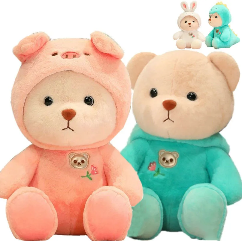 Pink Pig Dinosaur Teddy Bear Plush Toy Stuffed Cartoon Animal Dressing Bunny Rabbit Brown Bear Plushie for Kids Birthday