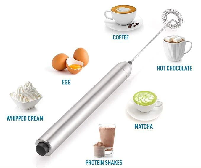 Skinny Milk Stirrer and Frother, Handheld Mini Mixer,Stainless Steel Cordless Battery Operated Electric Coffee Whisk Milk Foamer