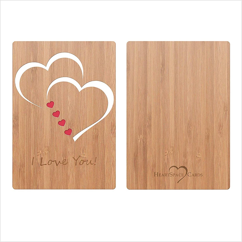 I Love You Card Handmade Bamboo Wood Greeting Cards for Any Occasion