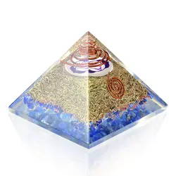 Orgone Pyramid Energy Generator Third Eye Chakra Symbol Orgonite Lapis Lazuli Crystal Pyramid with Brass Metal