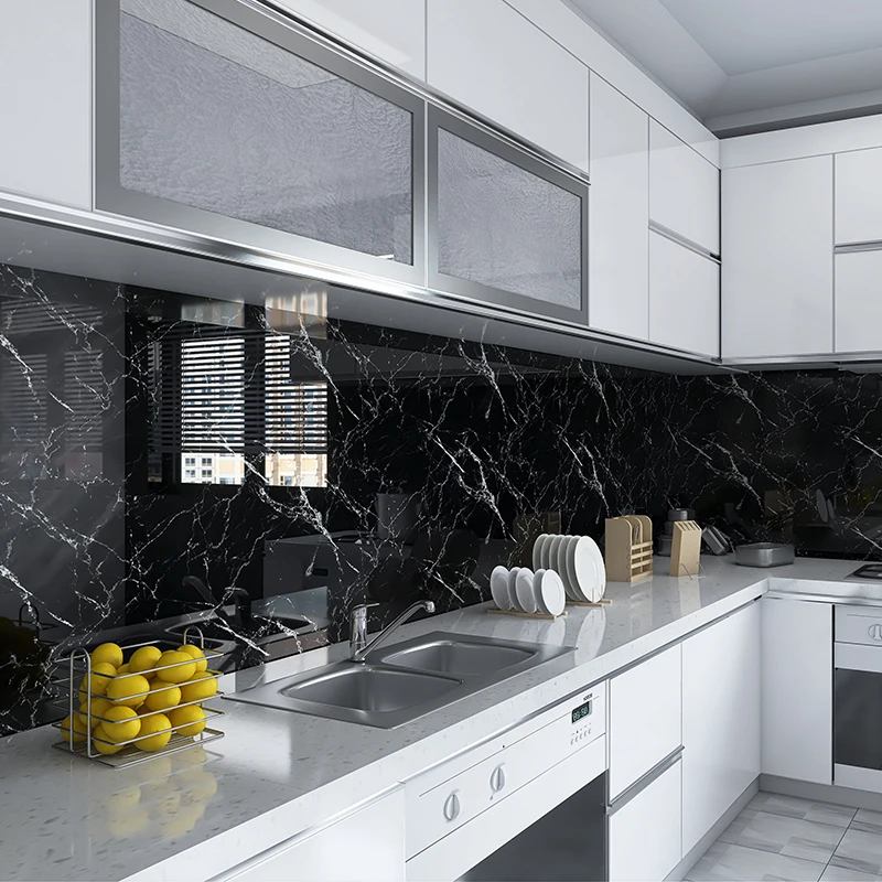 2023 Waterproof Oil Proof Kitchen Wall Sticker Gold Sliver Marble Peel & Stick Self Adhesive Wallpaper