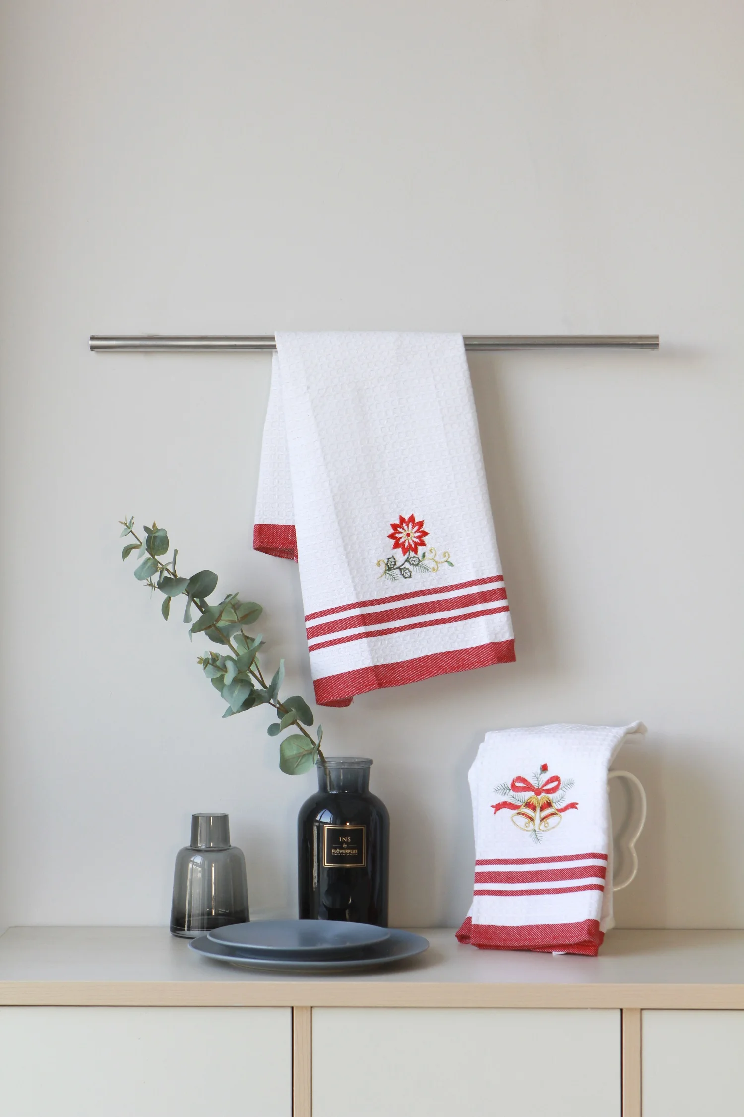 100% cotton linen printed LOGO tea towel set hanging customized printed waffle kitchen towel