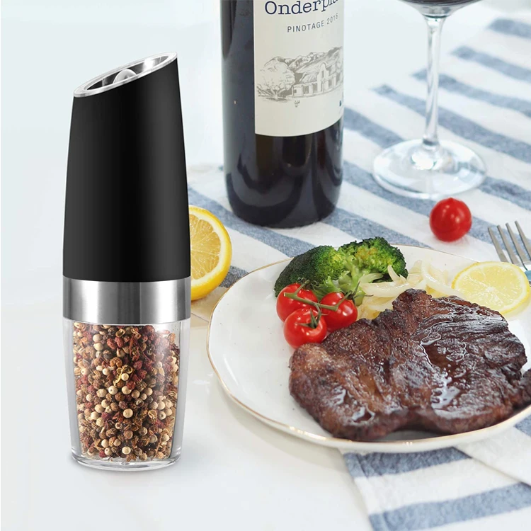 Gravity Electric Salt and Pepper Grinders Set Automatic Adjustable Pepper and Salt Mill  Battery Powered with LED Light