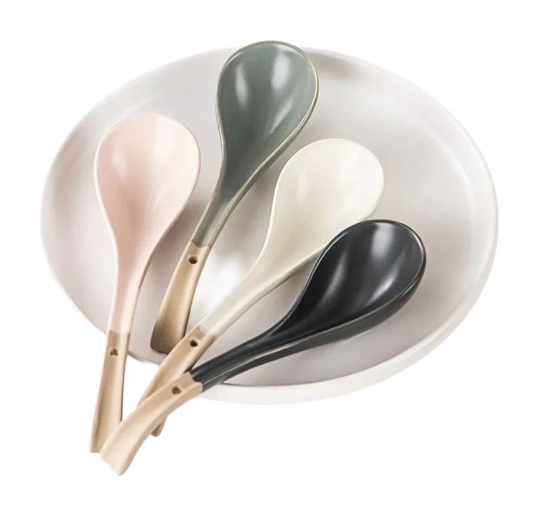 Wholesale Multi Color Long Handle Serving Spoon Porcelain Chinese Small Rice Spoon