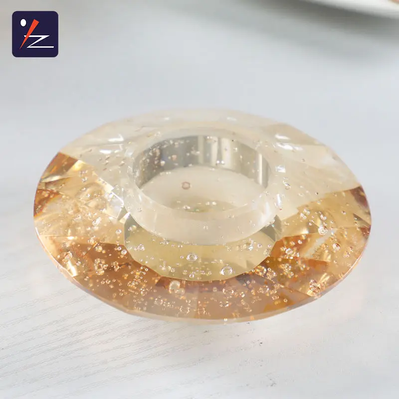 wholesale crystal tea-light glass candlestick custom clear glass crystal circle round candle holder