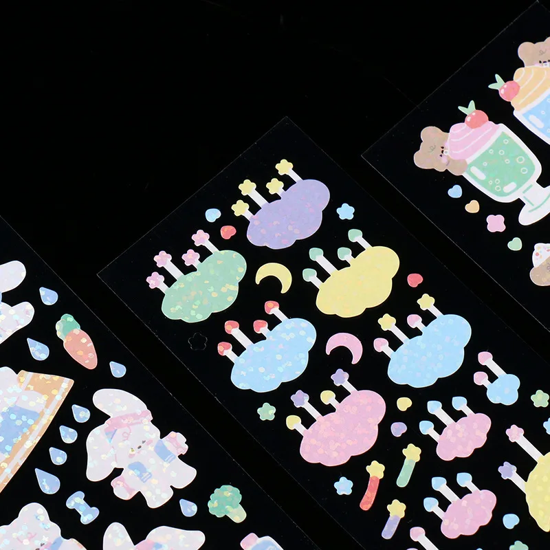 Wholesale K-pop custom printing  Lovely Journal Decoration holographic vinyl custom die cut sticker sheet