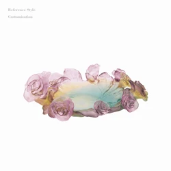 Luxury colorful big size crystal rose fruit bowl plate for home decoration wedding