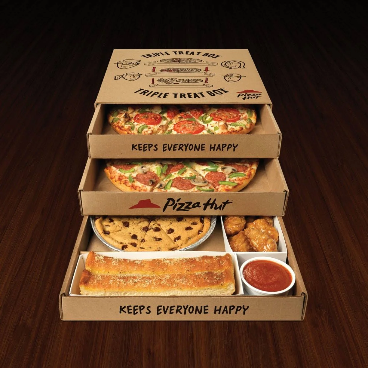Customized Reusable Brown Corrugated Pizza Box multi layer drawer Kraft display carton 24inch Food pizza box Packaging