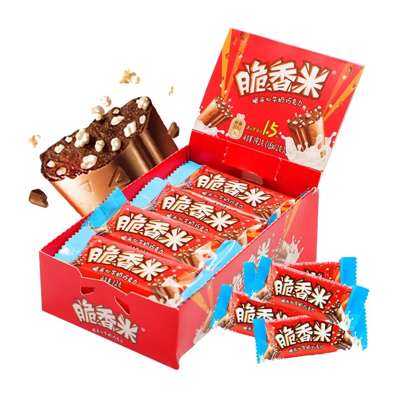 Wholesale 24g Crispy Rice Milk Chocolate Sweet Candy Exotic Snacks Mixed Chocolate for Party Dessert