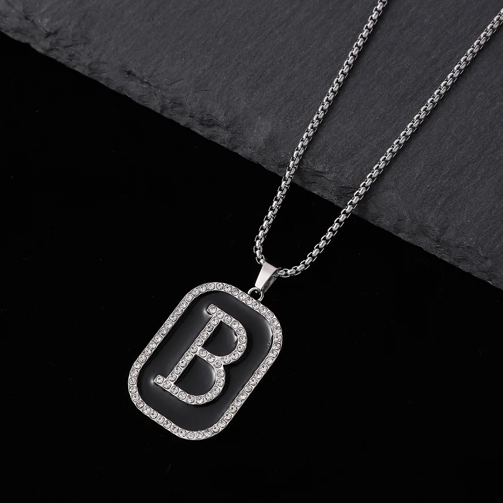 Black Custom Necklace Writing Jewelry Vintage Men Hip Hop Pendants Stainless Steel Punk Pendants