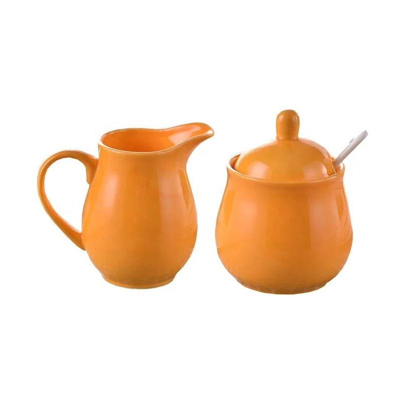 Заводская цена, набор керамических красочных сливок и сахара с ложкой с крышкой, набор для сервировки кофе 12 унций