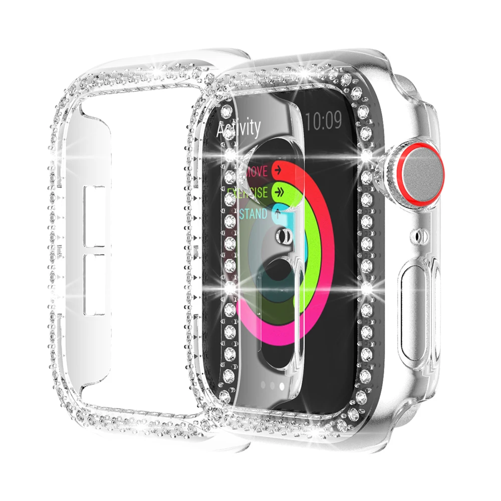 Full Cover Diamond Case with Screen for Apple Watch 40mm 38mm 44mm PC For iphone Series 6/5/4/3/2/1
