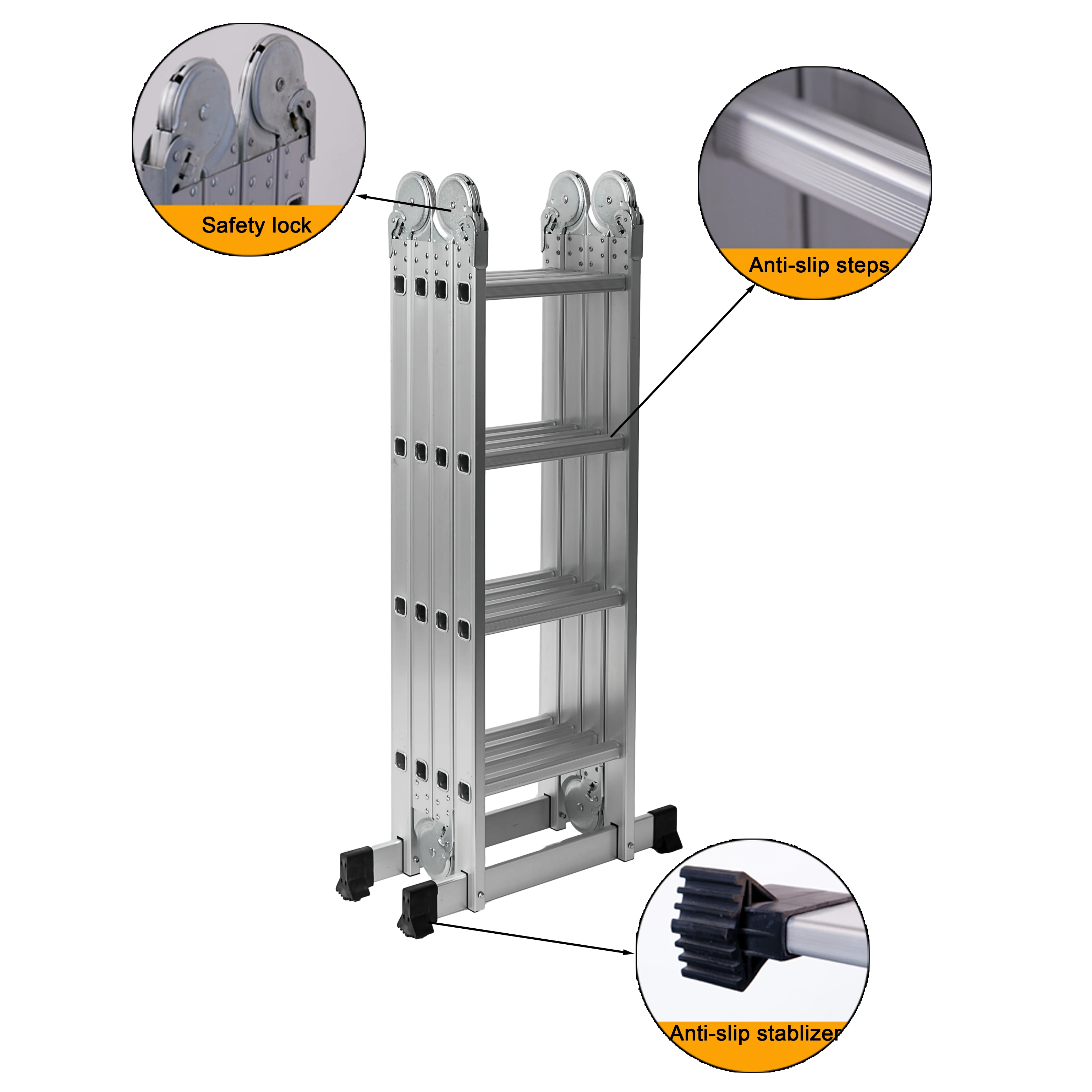 Multi-purpose Ladder Aluminum Ladder 4x4 EN131 Certificate Price Cheap Supply 4.5m Smile Aluminium 6063 Aluminum Ladder 7 Step