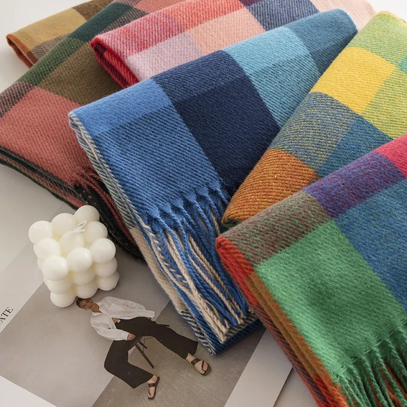 Custom Check Scarves Tassel Long Shawls Winter Imitation Cashmere Scarf Other Scarves for Men