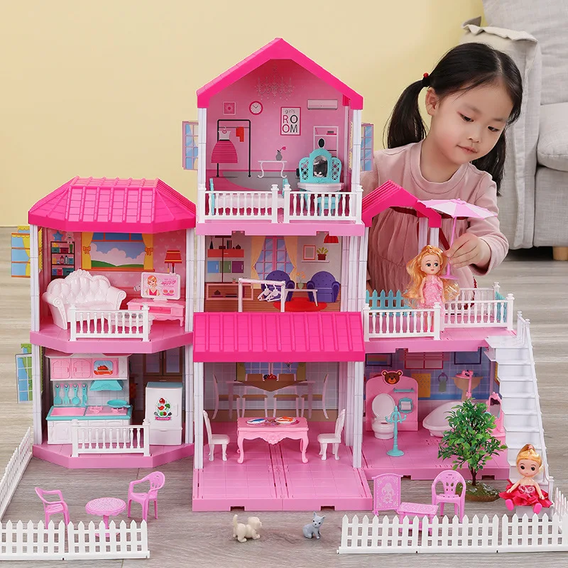 Children Fun Pretend Play House Rooms Princess Villa Accessories Furniture Toy DIY Assembly Gabby Doll House For Girls
