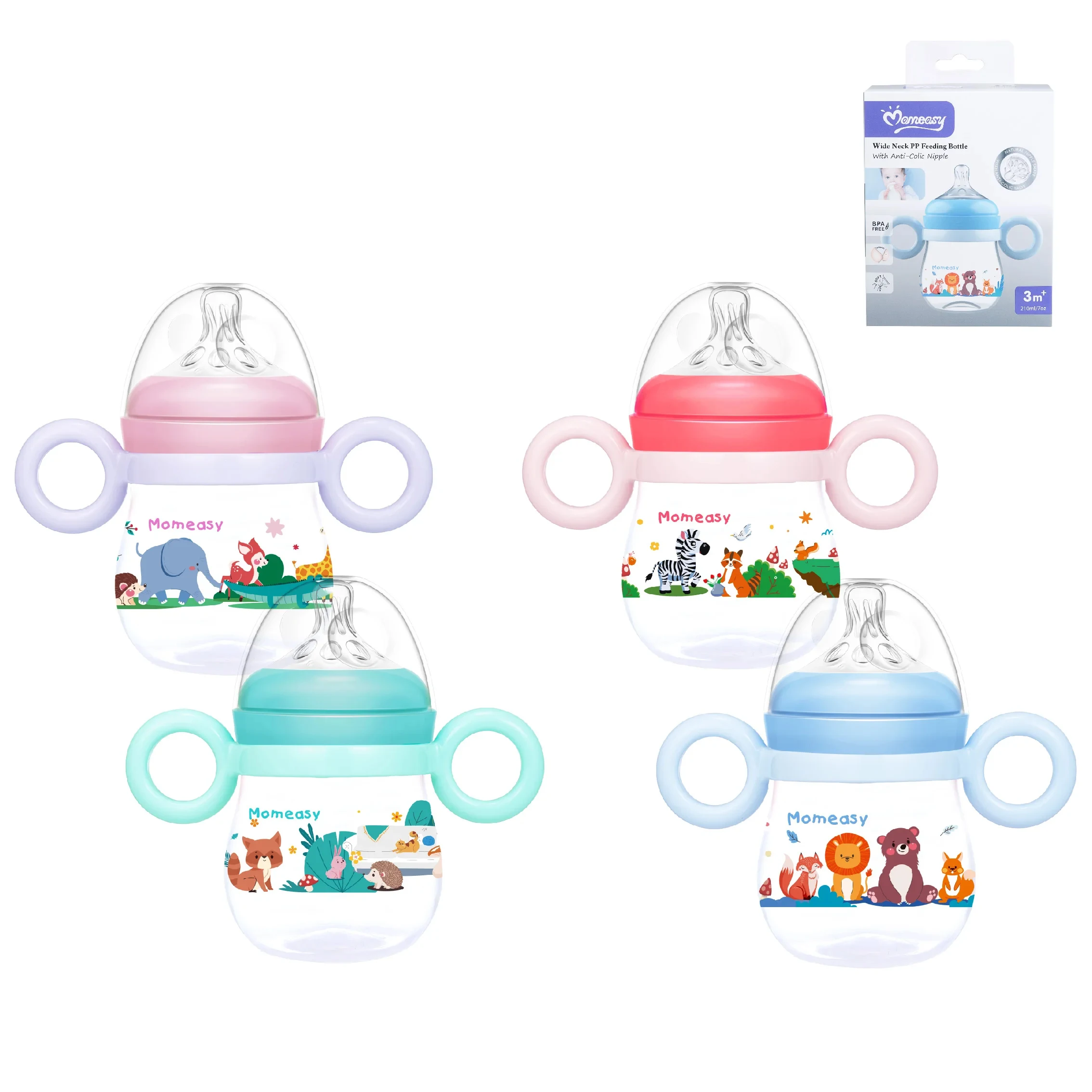 New Cute Easy Clean Non-odor BPA Free Baby Bottle 210ml Breast Feeding Bottle With Natural Silicone Nipple