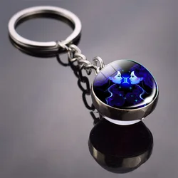 12 Constellation Keychain Luminous Glass Ball Pendant Zodiac Key Rings Keychains