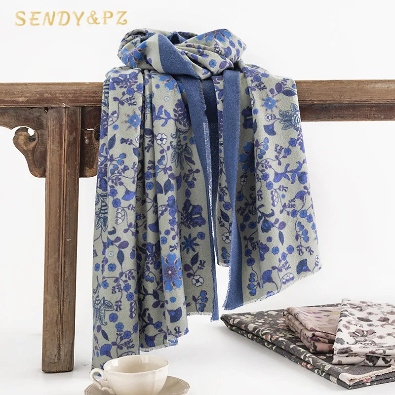 2024 Autumn Winter Elegant Colorful Printed Scarf Fashion False Wool Warm Women Scarf