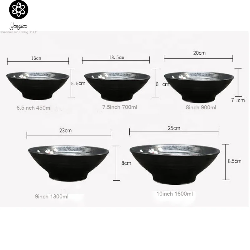 Custom printed wholesale ceramic Japanese black pottery ramen noodle bowl