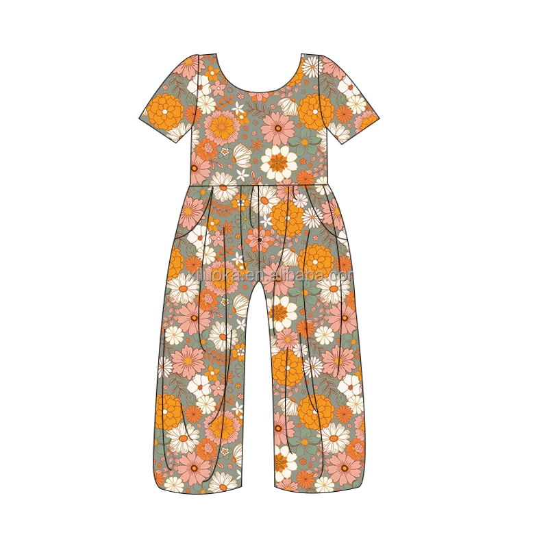 Summer One Pieces Girls Jumpsuit Wide Leg Romper Floral Printed Baby Outfit Kids Girls Jumpsuits