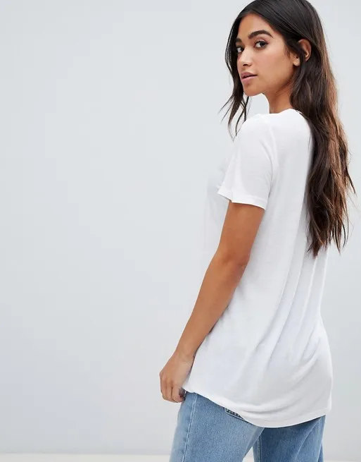 Customize White T-shirt Plain Combed Cotton T shirt Short Sleeve Casual V Neck T Shirt Womens