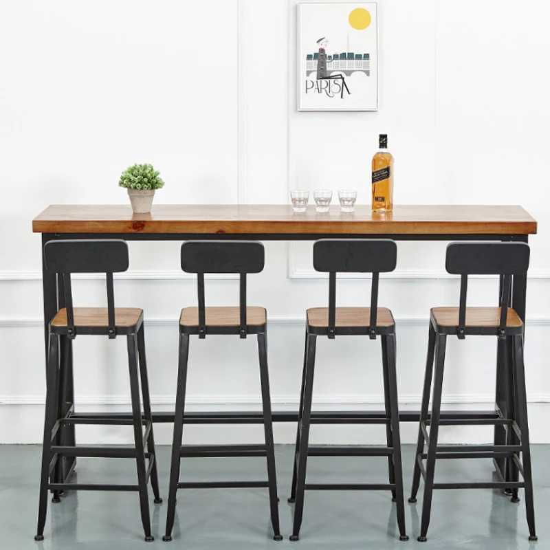 Italian Style Pub Furniture Metal Based Wooden Seat High Dining Bar Chairs