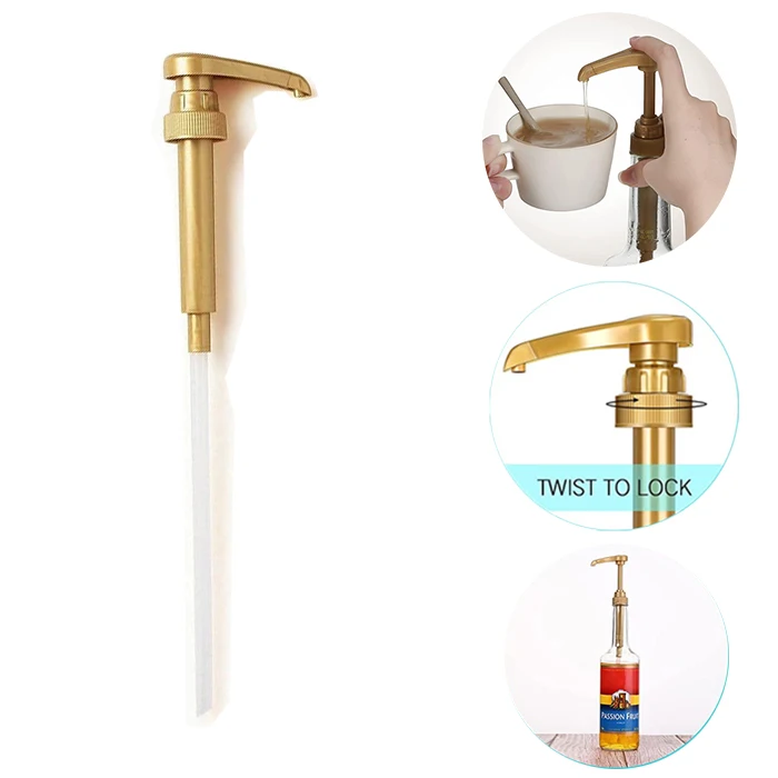 4 Pack Coffee Syrup Pump Dispenser Gold Torani Syrup Pump Top Coffee Bar Kitchen Tools Fits 25.4 Oz/750 ml Torani and Davinci