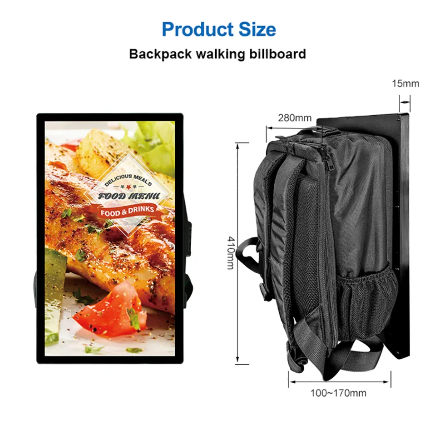 Digital Smart backpack display billboard DIY fashion advertising player with LCD programmable screen
