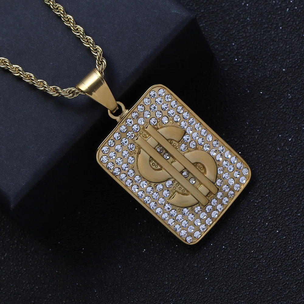 RQ Fashion Gold Plated Dollar Bill Chain Necklace Pendant Design Gold Sign Chocker Necklace Jewelry Dollar Sign Money Necklace