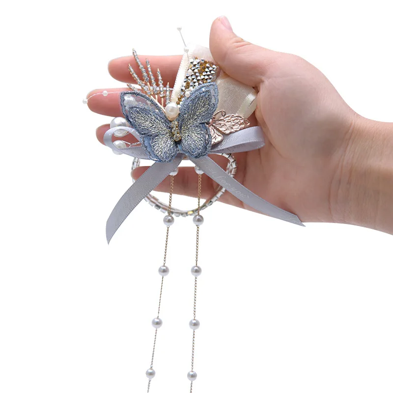 Luxury Butterflies Silk Ribbon Artificial Flowers Bracelet Wedding Accessories Bridal Bridesmaid Corsage Wrist Flower