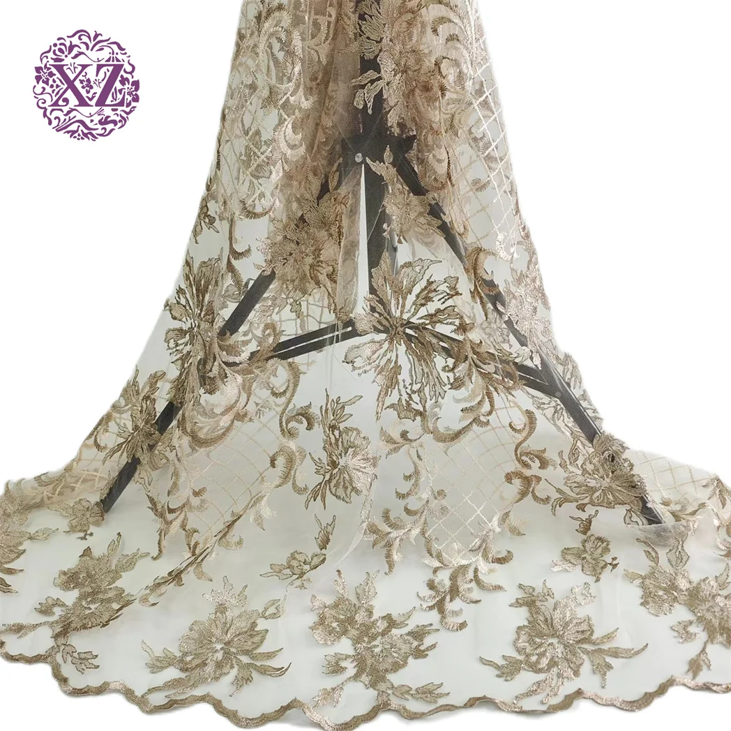 Latest Design Hand Embroidery Net Fabric African Materials Fabric 100% Polyester For Garment