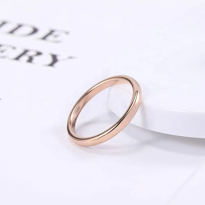 Custom ODM 2mm 4mm 6mm 8mm Domed Engagement Wedding Band Comfort Fit 585 Rose Gold Plated Tungsten Carbide Rings