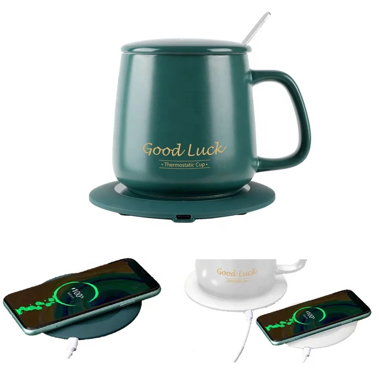 2 in 1 portable Fast mug warmer wireless charger Pad Electric Heating Coffee Mug cup usb thermostatic warmer cup for Phone
