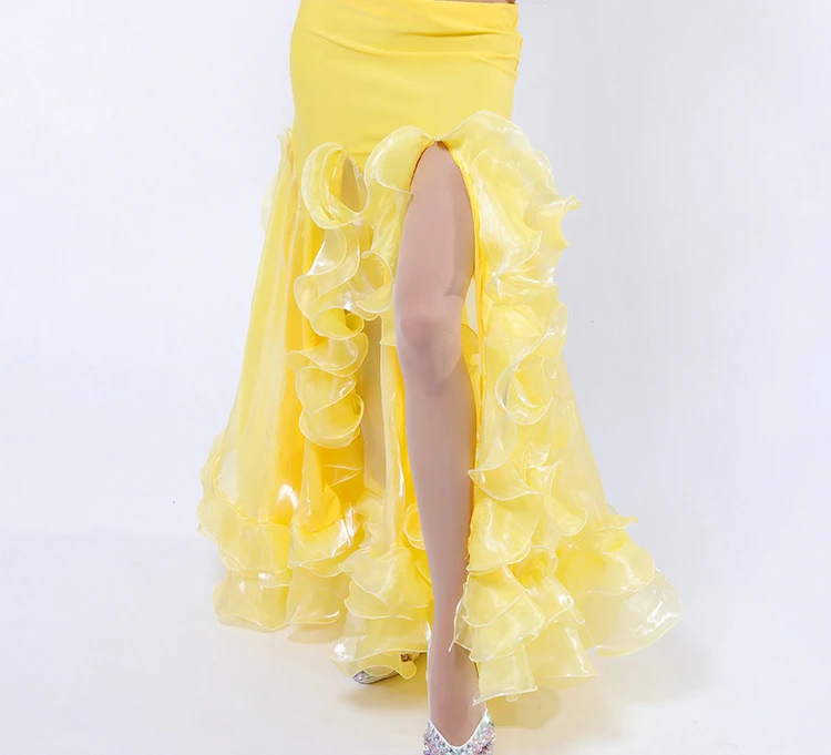 Gorgeous sexy high slit elastic waist rolled edge Long half skirt for Lady Oriental belly dance performance wear