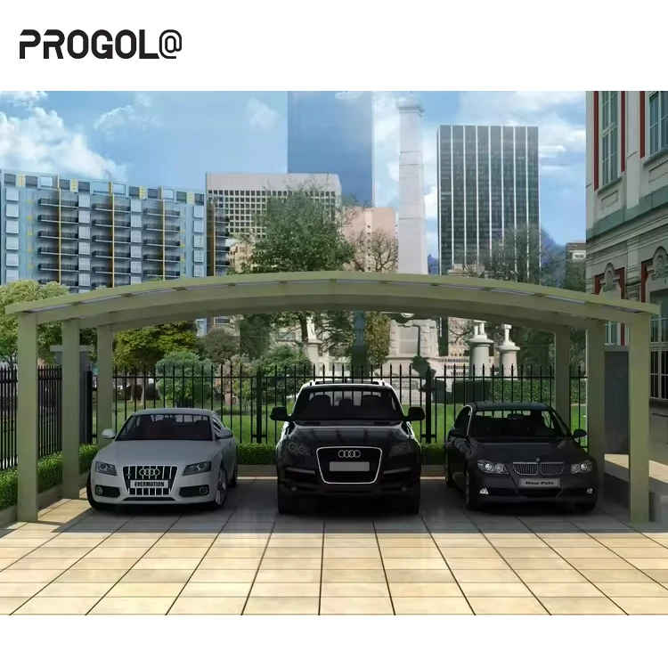 Progola Outdoor Waterproof Carport Double Two Car Shelter Modern Design Garages Aluminum Frame Carport With Polycarbonate Roof