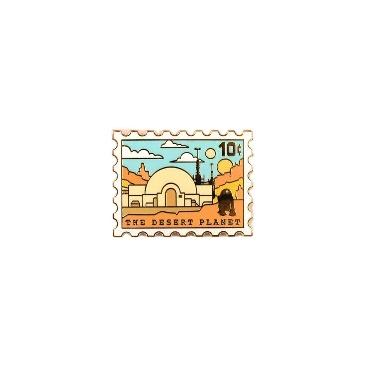 Custom Design High Quality Gold Metal Postage Stamp Collecting The Desert Planet Castle Soft Hard Enamel Pin Badge for Souvenir